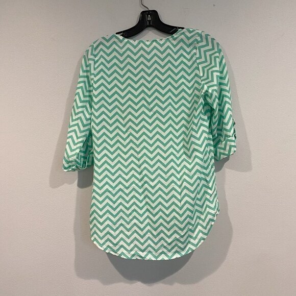 Everly Teal and White Striped Blouse 3/4 Sleeve - Size Small - Picture 2 of 5